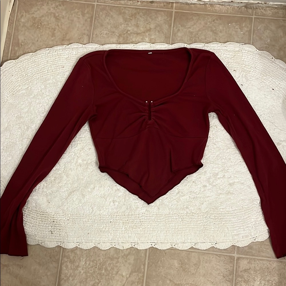 Elegant Burgundy Long Sleeve Top